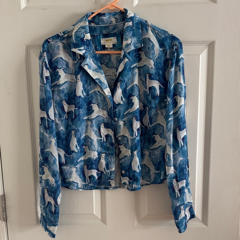 Anthropologie Maeve Blue Watercolor Whippet Print Shirt